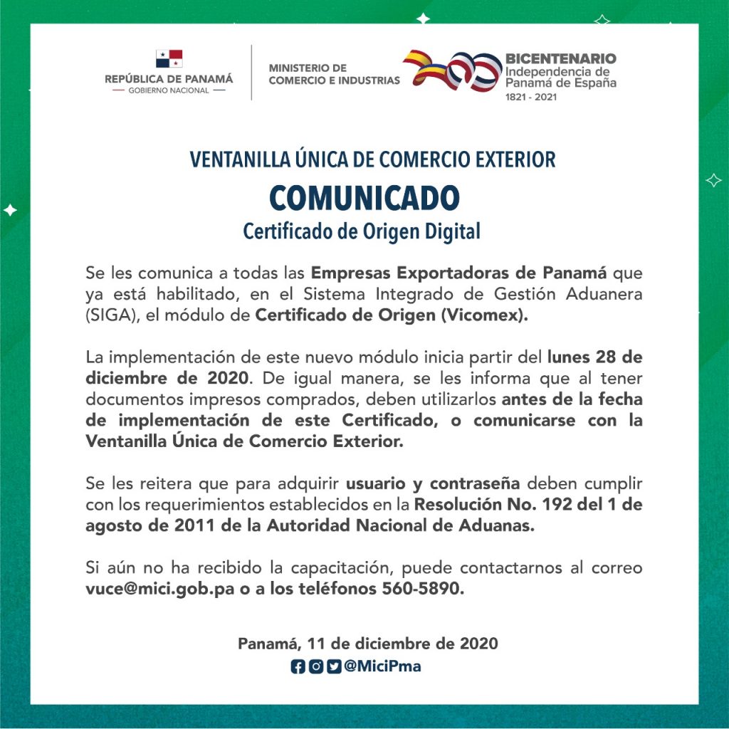Certificado de Origen Vicomex